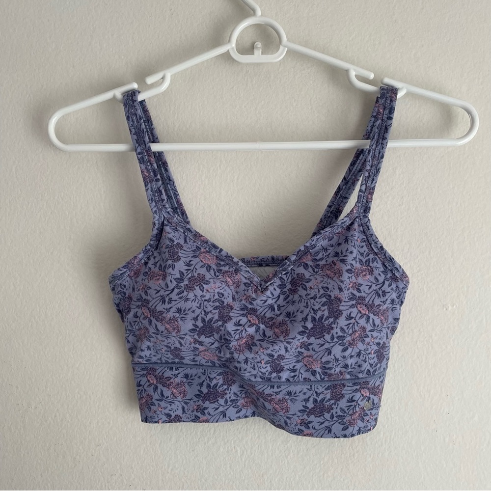 Lucky brand gray blue pastel floral print long line sports bra